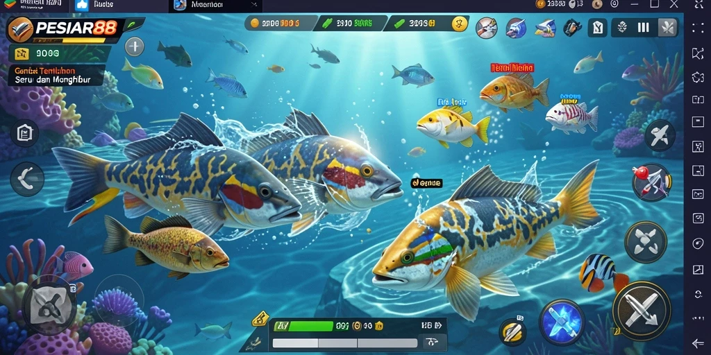 Gameplay seru PESIAR88 dengan tembakan ikan yang berwarna-warni.