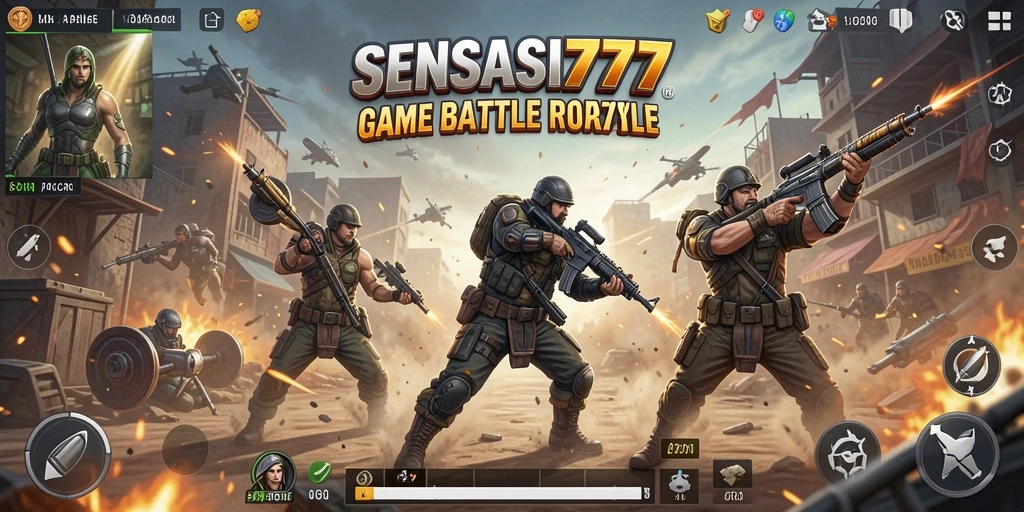 Screenshot gameplay SENSASI777 menampilkan pertempuran seru di medan yang luas.